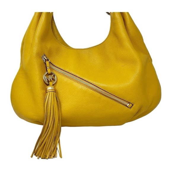 Michael Kors Mustard Yellow Large Gathered Tote Handbag Hobo Shoulder bag - Picture 2 of 10